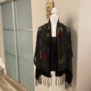 Women’s Black Scarf With Shapes in the Velvet & Nylon/Polyester - Preloved.